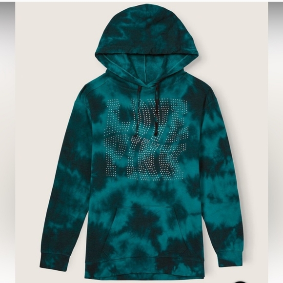 Vs pink tie dye warped bling campus hoodie, large. NWT. - Picture 2 of 11